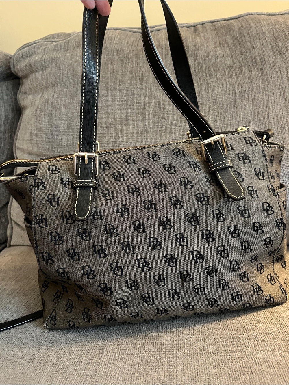 Dooney & Bourke Brown Logo Shoulder Tote with Black Trim - Picture 3 of 13